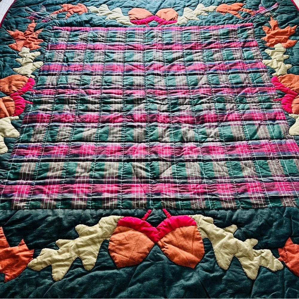 Vintage Rustic Handmade Appliqué Quilt – 52” x 52”